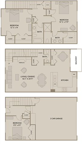 3 bed 2.5 Bath 1668 square feet floor plan C